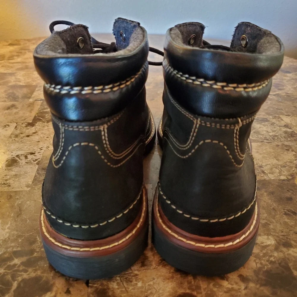 Cole Haan Black Leather Lace-Up Ankle Boots with Brown Trim